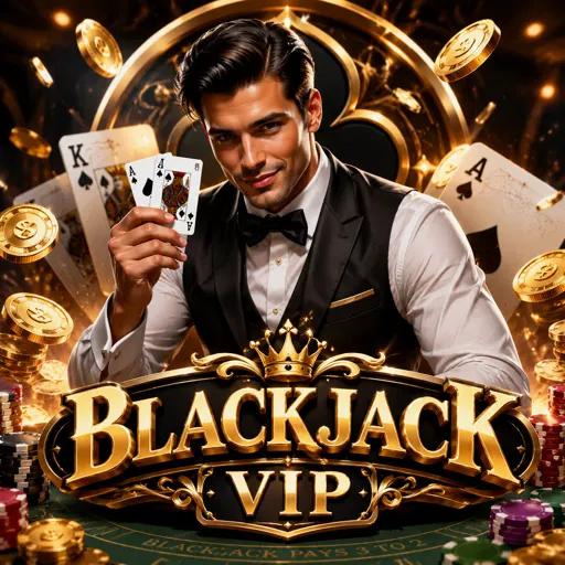 Cartão da mesa VIP de blackjack com fichas douradas e cartas