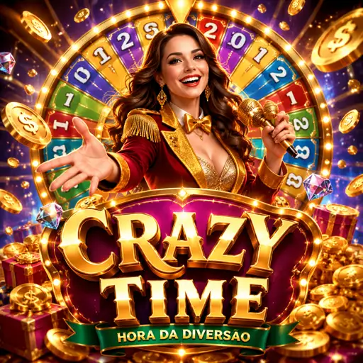 Cartão do game show ao vivo Crazy Time com roda colorida iluminada