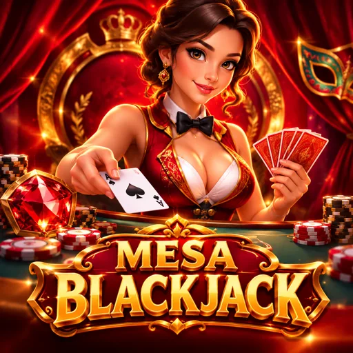 Mesa de blackjack ao vivo com cartas e fichas douradas